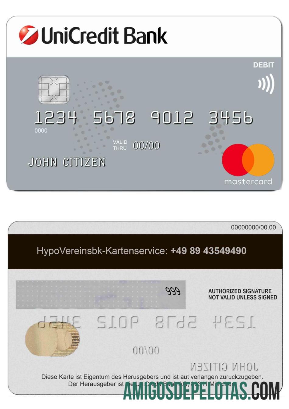 Cartão de crédito MasterCard do Banco UniCredit da Alemanha amostra